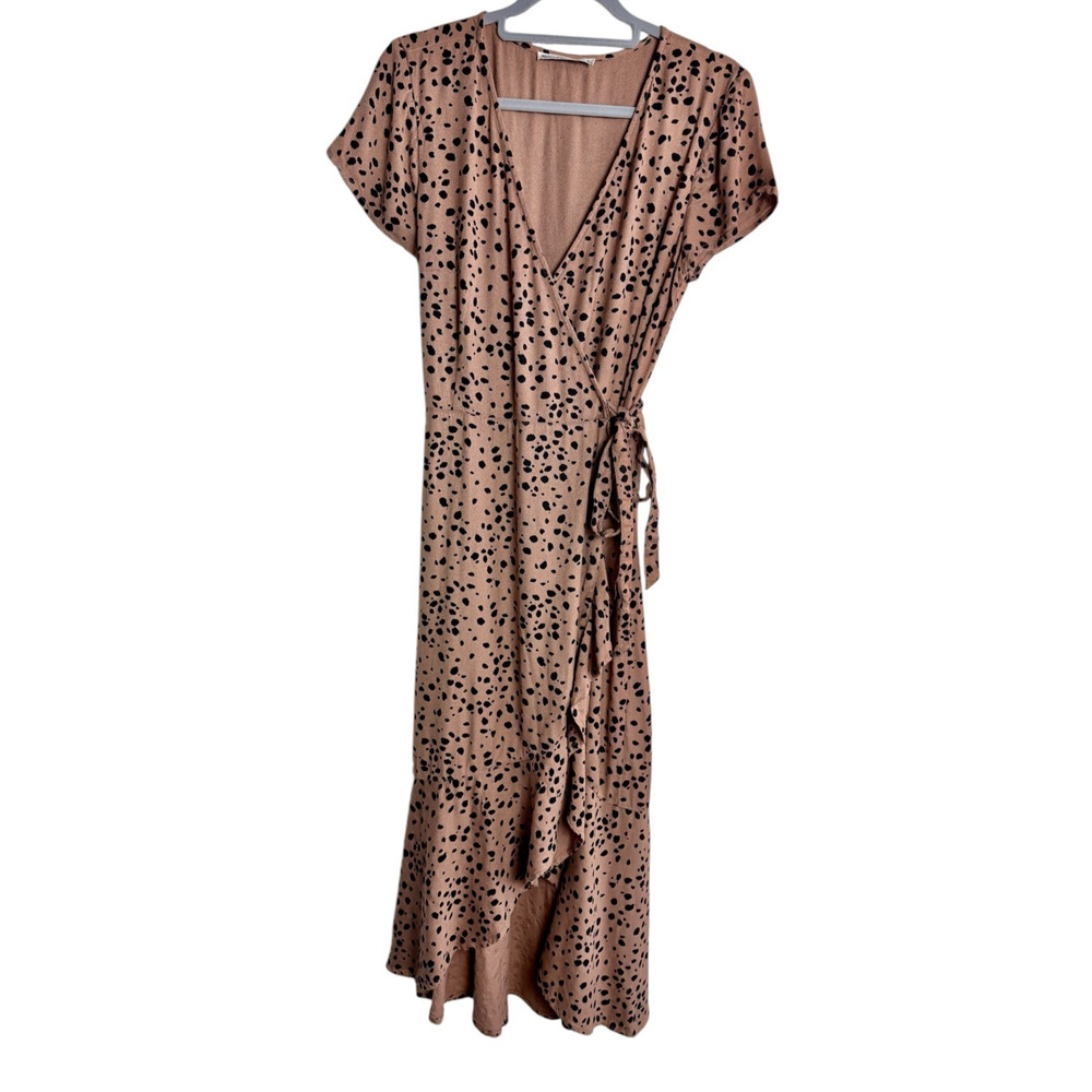 Abercrombie & Fitch Abstract Spot Ruffled Hem Asymmetric Wrap Midi Dress Size L